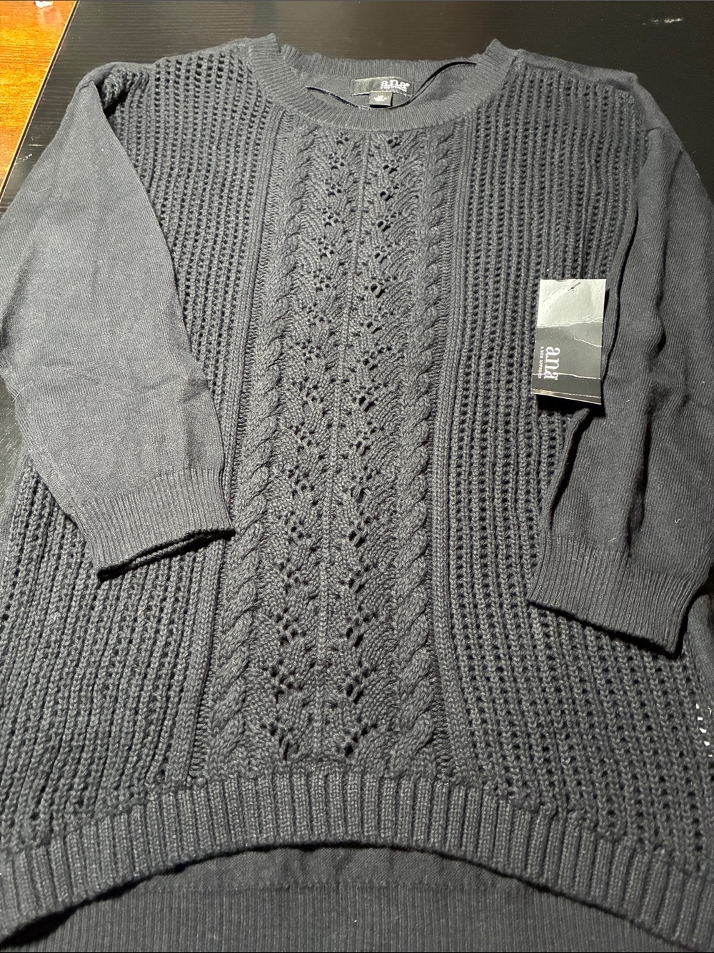 a.n.a Black Cable Knit Crew Sweater
